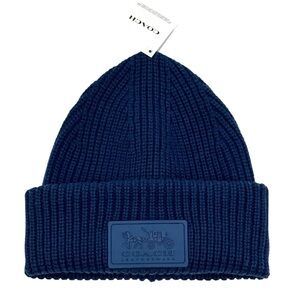 Coach Blue Patch Ribbed Knit Beanie